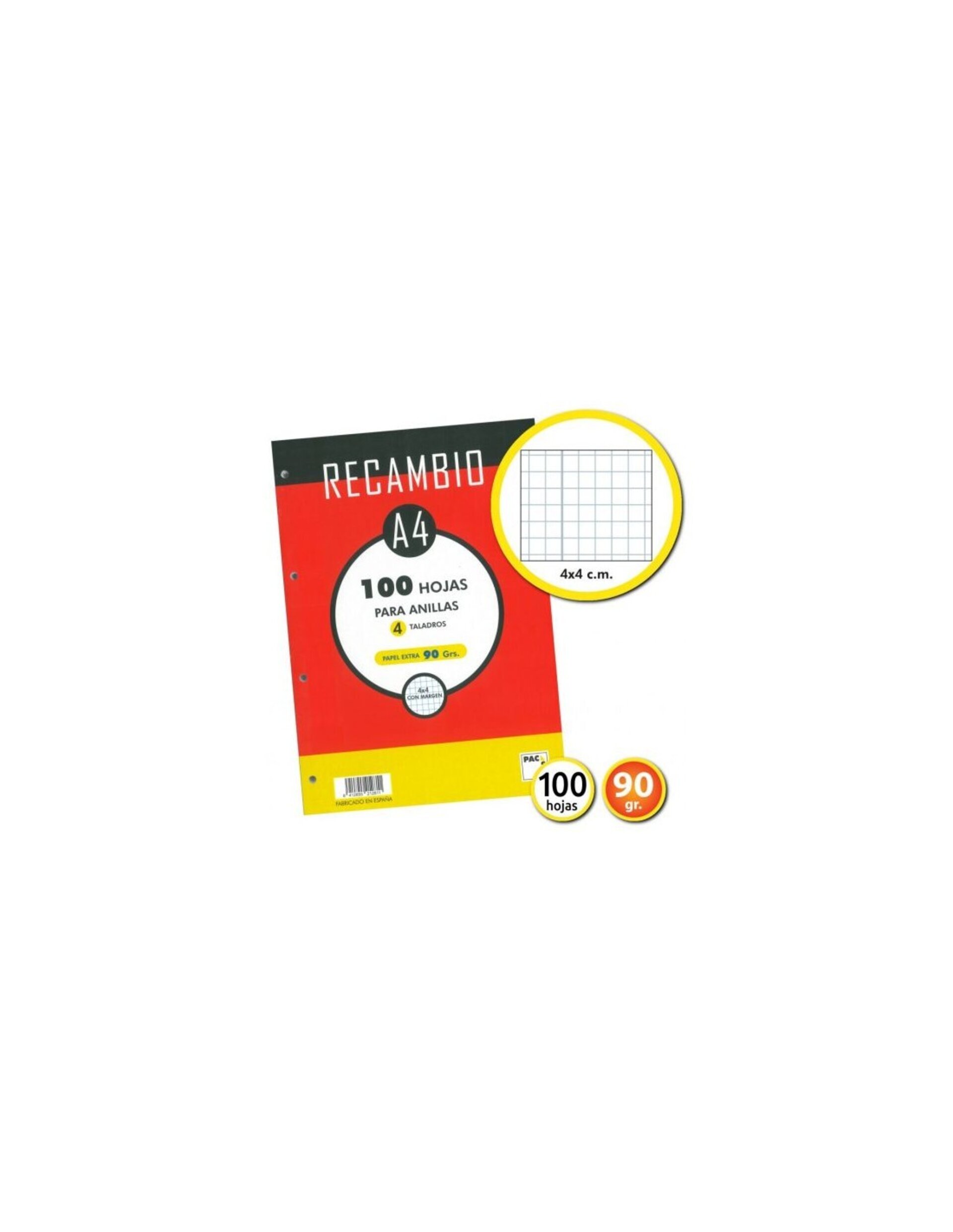 RECAMBIO A4 100H 90GR CUADRO 4MM 4 TALADROS - 1